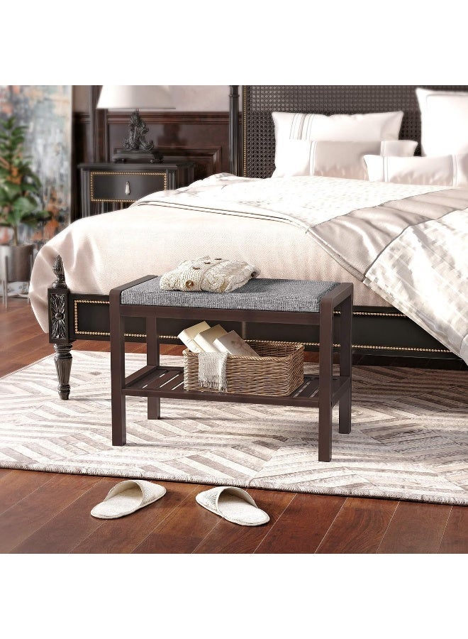 SONGMICS Shoe Rack Bench with Upholstered Padded Seat - Heavy Duty Entryway Organizer, Holds up to 158.8 kg - Storage Shelf for Bedroom & Hallway - Gray and Brown (60x43x32 cm) - Image 2